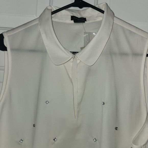 NWT Ann Taylor Vintage 90s Y2K Cream Rhinestone Bead Embroidered Shell Top XL - Picture 6 of 6
